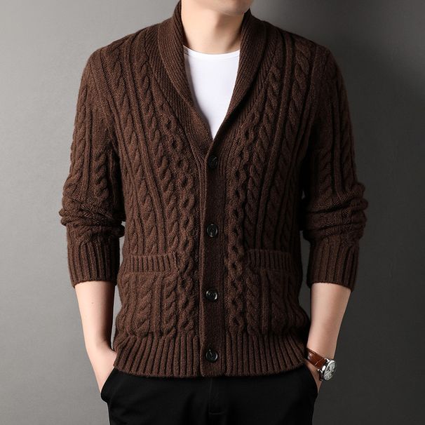 Cross Border Men's Same StyleSweater Cardigan Spring And Autumn Outer Wear Twisted Flower Knitted Jacket Men's Thickened Men's Tops_viptrois.com