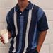 Men's Clothing Summer Breathable Hollow Vertical Stripes Color Matching Knitted Polo Shirt Version Of Light Mature New Design Lapel Short Sleeve Men_viptrois.com