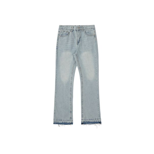 Men's Clothing Blue Hem Tassel Jeans High Street Washed Retro Flared Cleanfit Pants_viptrois.com