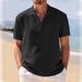 Men's Clothing Summer New Retro Loose Texture Woven Polo Shirt Retro Lapel T Shirt Breathable Short Sleeved Shirt_viptrois.com