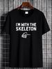 I'm With The Skeleton Halloween Costume Matching Couples T-Shirt Female Women Comfortable Unisex Soft Top For Everyday Wear Summer Graphic Fashion Stretched Versatile Print Round Neck Short Sleeve Breathable T-Shirt For Women Casual Stylish Slightly_viptrois.com