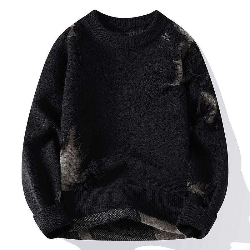 Trend Fashion Sweater Men's Lazy Style Trendy Fashion Casual Round Neck Loose Needle Green Men's Sweater_viptrois.com