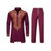 Men's Ethnic Print Lounge Set – Stand Collar Long Sleeve Shirt & Relaxed Trousers (Black/White/Burgundy/Royal Blue, S-XXL)_viptrois.com