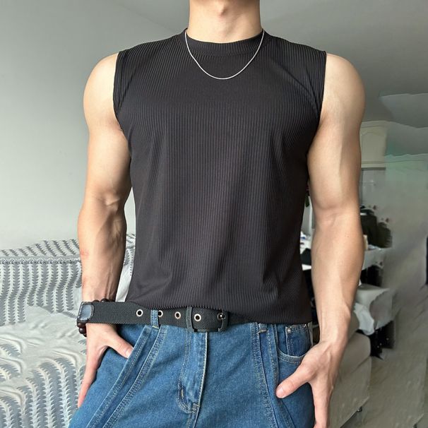 Men's Summer Sleeveless Vest - Breathable Moisture-Wicking Athletic Tank Top For Running & Gym (Black/White/Grey/Light Brown, M-3XL)_viptrois.com