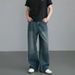 Men's Jeans Cross Border High Quality Vintage Washed Distressed Straight Loose Jeans Brand Autumn Casual Pants_viptrois.com