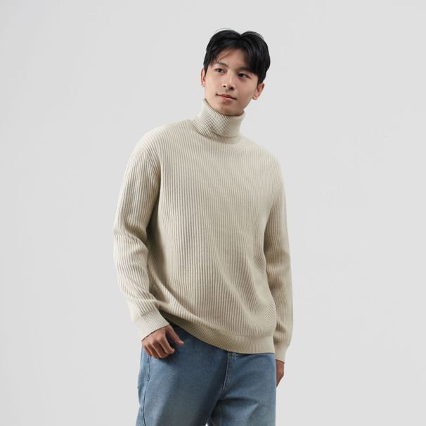 Weisen High Neck Fo Men's Autumn And Winte New Style, High-End Sense, Vetical Stipe Loose Casual Base Knitted_viptrois.com