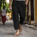 Men's Cotton Linen Trousers - Summer Casual Pants With Drawstring Elastic Waist | Straight Leg & Breathable Solid Color Lightweight Pants_viptrois.com
