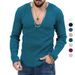 Men's Clothing Trend Spring And Autumn Deep V Neck Men's New Solid Color Knitted Long Sleeved Shirt_viptrois.com