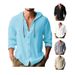Pure Cross-Border 2024 New Spring Summer Hooded T-Shirt Solid Color Cotton Linen Men's Casual Long Sleeve Top_viptrois.com