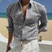Men's Casual Striped Shirt – Long Sleeve Korean Style Lightweight Shirt | Business Casual & Everyday Wear_viptrois.com