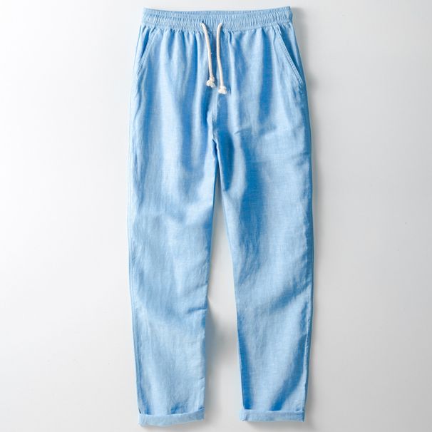 Men's Clothing Linen Casual Trousers Loose Straight Plus Size Elastic Waist Trousers_viptrois.com