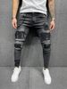 boy Cross-Border European And American Men's Ripped Printed Digital Selling Patch Elastic Slim Jeans New Style_viptrois.com