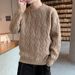 "Men's Chunky Cable Knit Sweater – Thick Winter Pullover, Classic Ribbed Design, Versatile Base Layer In Brown/Apricot/Red/Black"_viptrois.com
