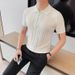 Men's Clothing Short Sleeve Knitted Sweater Summer Striped Half-Zip Shirt Slim Fit Short Sleeve Knit Top – Breathable & Stylish (Black, White, Green)_viptrois.com