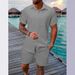 Summer Jacquard Black White Solid Color Men's Suit Short Sleeve Vacation Casual Shirt And Shorts Two-Piece Set_viptrois.com
