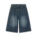 Men's Clothing Niche All Match Men's And Women's Denim Shorts Summer Loose Straight Wide Leg Retro Distressed Blue Cropped Trousers_viptrois.com