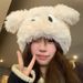 Autumn And Winter Versatile Cute Cartoon Funny Little Dog Long Plush Women's Fashionable Korean Ear Protection Hat_viptrois.com