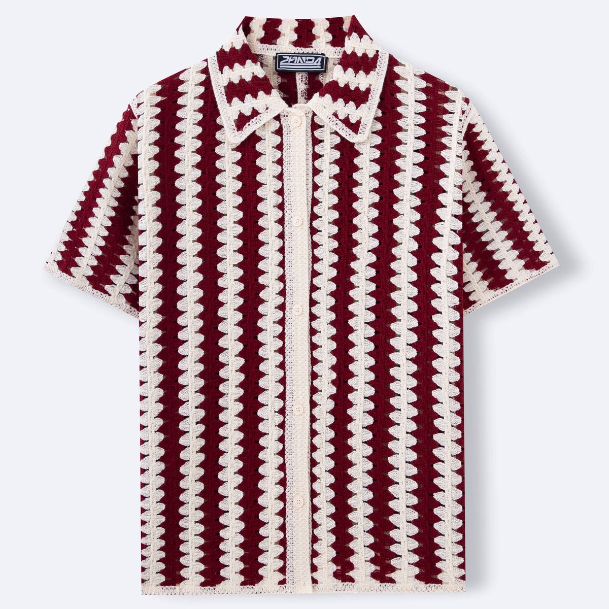 Men's Clothing Retro Striped Sweater Hand Crocheted Short Sleeved Summer Hollow Outerwear Polo Shirt_viptrois.com