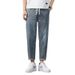 Large Size Men's Clothing Summer New Retro Jeans Men's Loose Plus Size Elastic Thin Drawstring Nine-point Pants Men's Fat_viptrois.com