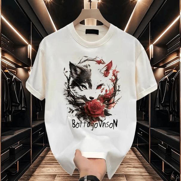 Men's Clothing Handsome All Match Printing Loose Casual Heavy Short Sleeved T Shirt_viptrois.com