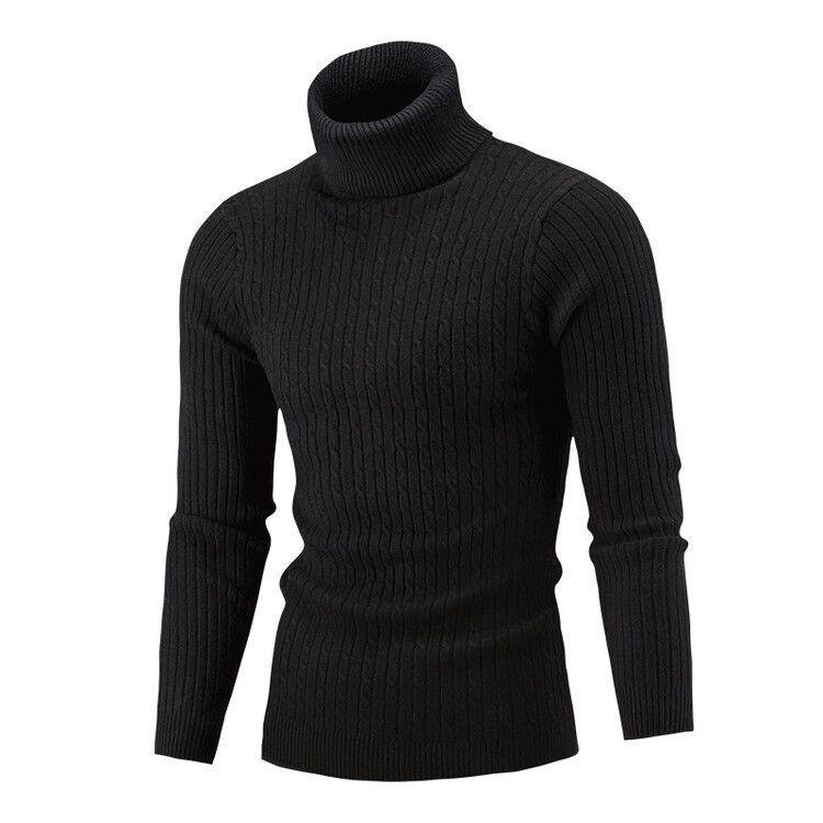 Men's Clothing Autumn And Winter Pullover Turtleneck Sweater Men's Twisted Long Sleeved Men's Knitted Sweater Solid Color Style_viptrois.com