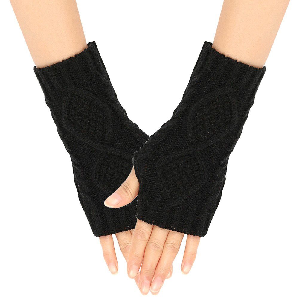 Unisex Diamond wool gloves knitted acrylic half finger men's and women's cycling warm open-finger sleeve sleeve_viptrois.com