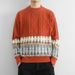 "Teen Ethnic Print Knit Sweater – 3D Textured Pullover, Cozy Winter Layering Essential For Boys & Girls"_viptrois.com