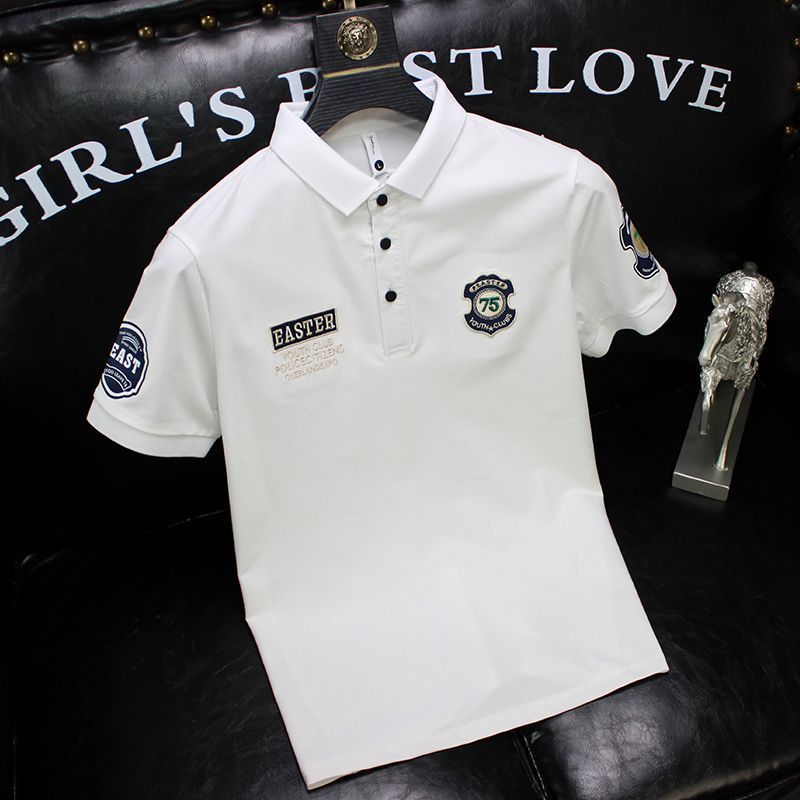 2024 Fashion Trend Casual Versatile Handsome Men's T-shirt Summer New High-end Lapel Trendy Brand Loose Top_viptrois.com
