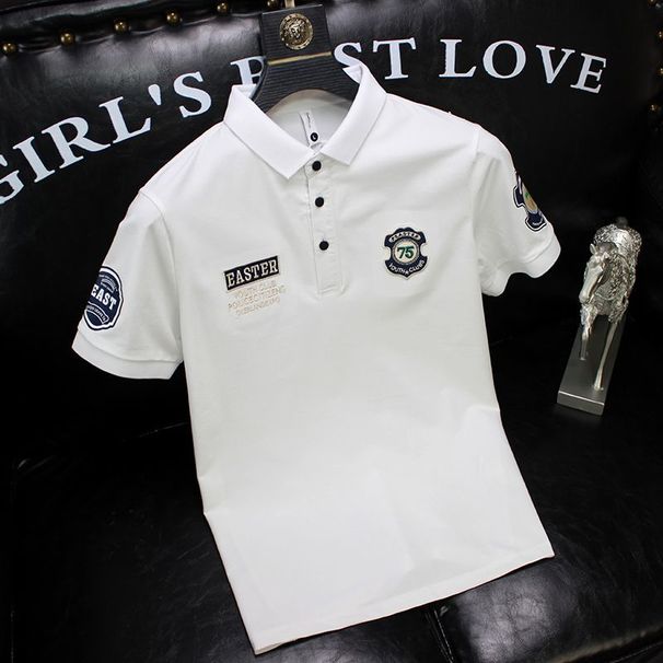 2024 Fashion Trend Casual Versatile Handsome Men's T-shirt Summer New High-end Lapel Trendy Brand Loose Top_viptrois.com