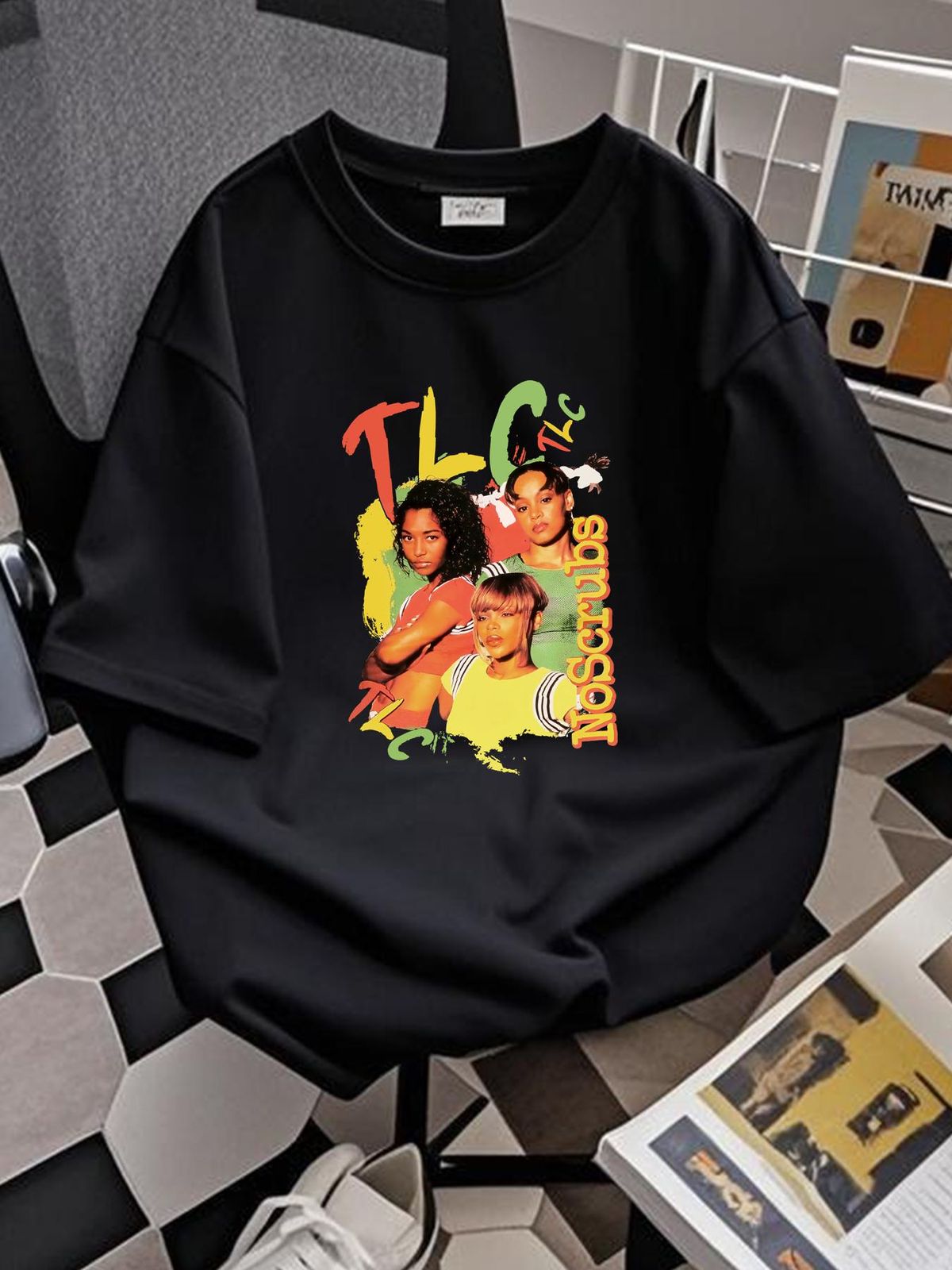 Vintage T Shirt 1990s TLC No Scrubs R B Hip Hop Mens XL Breathable Unisex Summer Designer Clothes Casual Versatile Soft Graphic_viptrois.com