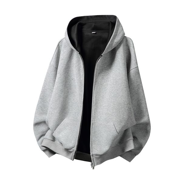 Men's Clothing Heavyweight Contrast Color Lining Hooded Sweatshirt Men's Autumn Loose Casual Cardigan Jacket Silhouette Trendy Coat_viptrois.com