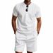 Men's Waffle round Neck Summer Suit Loose Fit Simple Short Sleeve Top with Shorts Casual Ins Style Clothing Set_viptrois.com