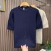 Men's Clothing Men's Soft Cable Knit Short Sleeve T-Shirt Old Fashioned Mature Elegant Style For Formal & Casual_viptrois.com