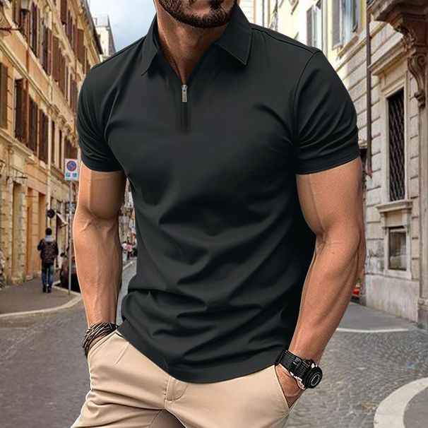 Men's Solid Color Short-sleeved Button-down Lapel T-shirt Casual Top_viptrois.com