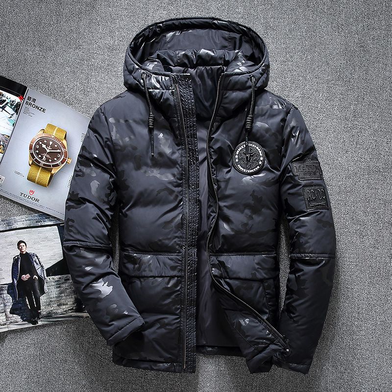 Men's Short Jacket With Hood, White Duck Down, Camouflage, Korean And Japanese Style Winter Clothing_viptrois.com