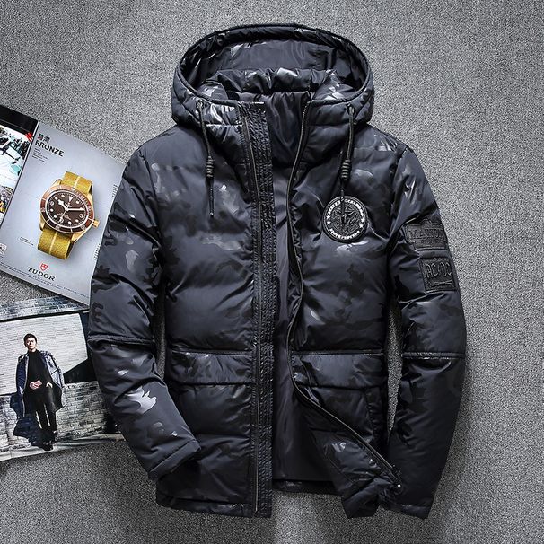 Men's Short Jacket With Hood, White Duck Down, Camouflage, Korean And Japanese Style Winter Clothing_viptrois.com