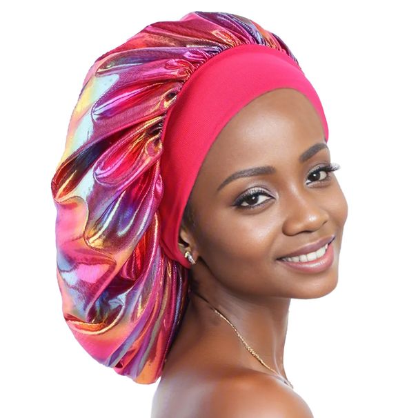 New Large Nightcap European And American Style All Match Laser Satin Shower Cap Home Washing Hair Care Cap Nightcap_viptrois.com