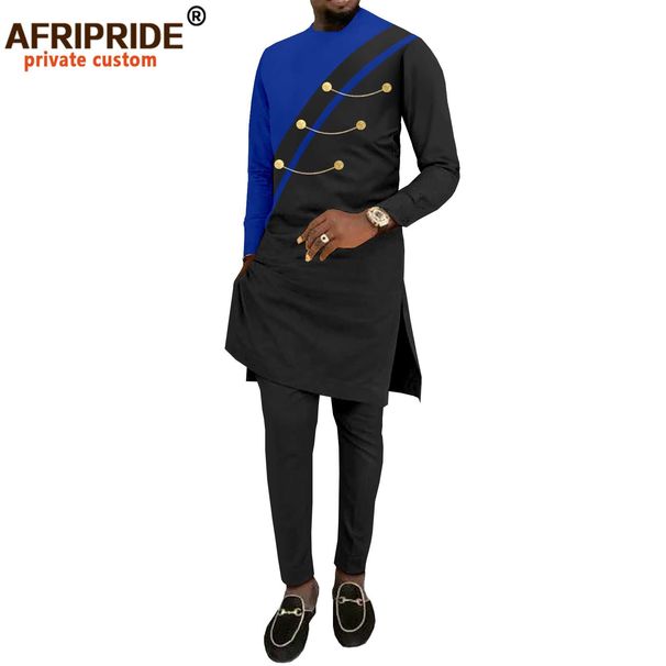 Men's clothing African ethnic solid color cotton men's casual jacket + pants_viptrois.com