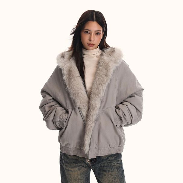 "Men's Winter Hooded Puffer Jacket With Faux Fur Trim – Thickened Polyester Coat In Black/Grey (Streetwear Style, Loose Fit)"_viptrois.com