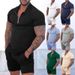 2025 Men's New Casual Contrasting POLO Zipper Lapel Shirt Short Sleeved Set_viptrois.com