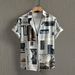 Men's Retro Burgundy Newspaper Print Short Sleeved Shirt Street Style Summer New Exclusive_viptrois.com
