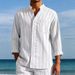 Men's Linen Blend Stripe Shirt - Breathable Long Sleeve Relaxed Fit With Jacquard Detailing (S-XXXL, 7 Colors)_viptrois.com