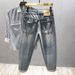 Vintage Washed Denim Jeans For Men, Embroidered & Patchwork Design, Relaxed Straight Leg Trousers With Retro Style_viptrois.com