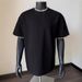 Men's Clothing Cleanfit Men's Patchwork Shoulder Short Sleeve T-Shirt Style Heavyweight Pure Cotton Top Small Collar 5/6 Sleeve_viptrois.com
