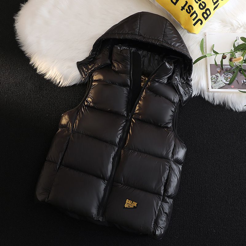 Men's Black & Gold Puffer Vest – Thickened Winter Sleeveless Jacket, Oversized Hooded Coat For Cold Weather (M-5XL, Black/Brown)_viptrois.com