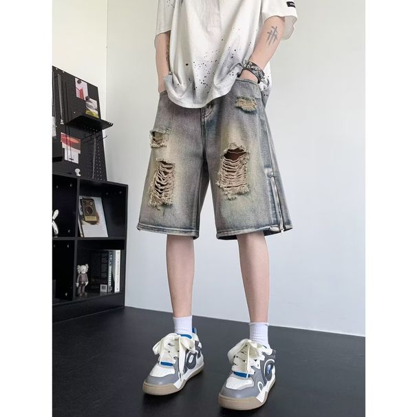 Men's Clothing Denim Shorts Men's Washed Trendy Casual Retro 5 Point Youth Handsome Pants_viptrois.com