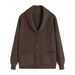 Foreign Trade Retro British Style Men's Solid Color Turn-Down Collar V-Neck Long Sleeve Knitted Sweater Jacket_viptrois.com