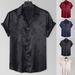 Men's Clothing Satin Short Sleeved Shirt Fashion Simple Jacquard Shirt_viptrois.com