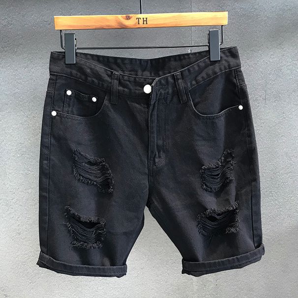 Men's Clothing Street Fashion White Ripped Denim Shorts Men's Casual Summer_viptrois.com