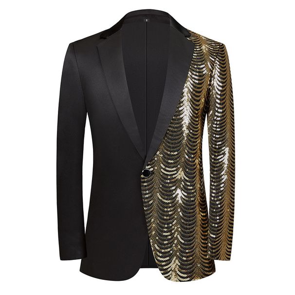 Man's clothing Men's Gold Wave sequin patchwork suit jacket Wedding Party hip Singer suit jacket_viptrois.com